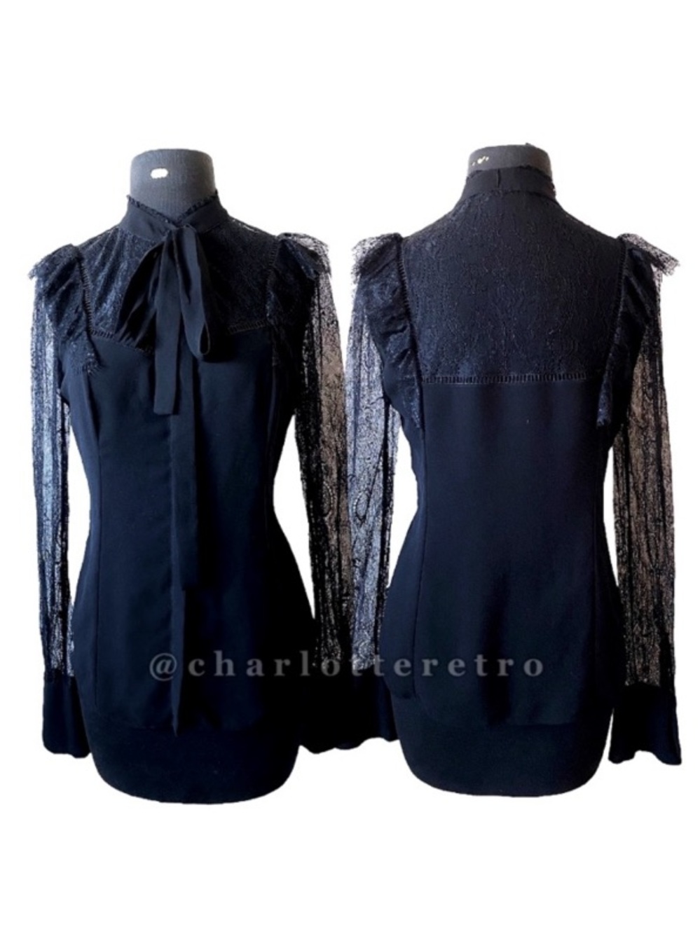 Karen Millen • Sheer Lace Blouse w Belt Bow - Picture 3 of 8